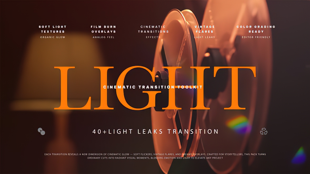 1146_达芬奇模板漏光转场素材动态光晕梦幻电影柔和质感 Light Leak