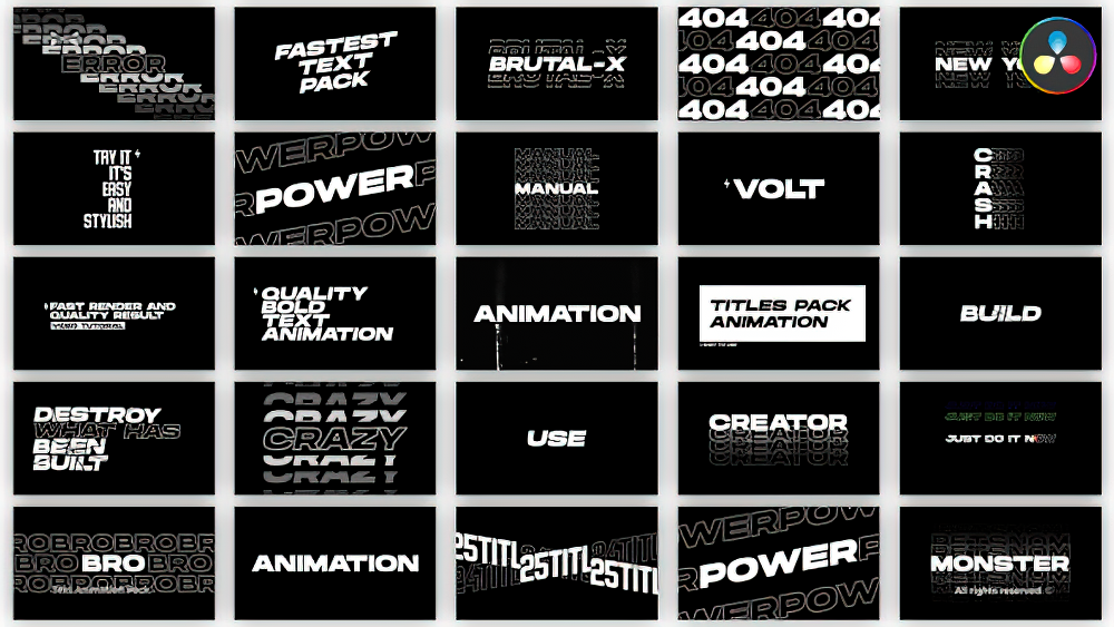 1155_达芬奇插件文字字幕动力循环排版动画标题 Text Animation Pack