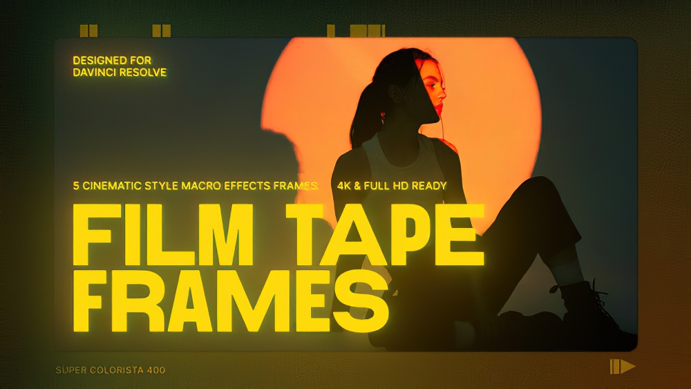 0887_达芬奇插件5款电影复古胶片框效果预设 Film Tape Frames
