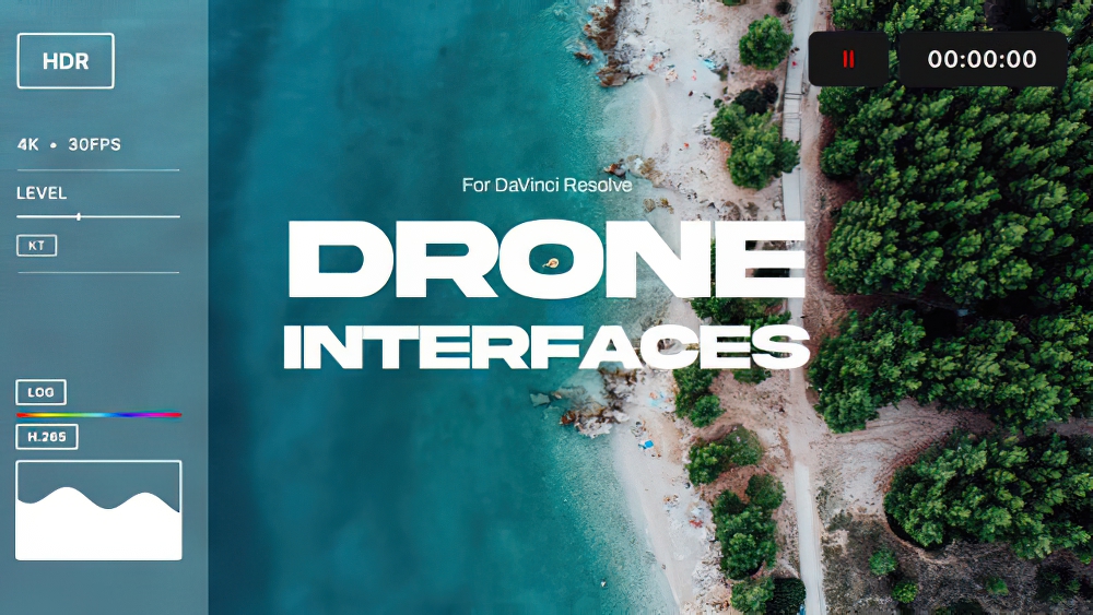 0888_达芬奇预设5款无人机视图界面屏幕镜头取景框 Drone Interfaces