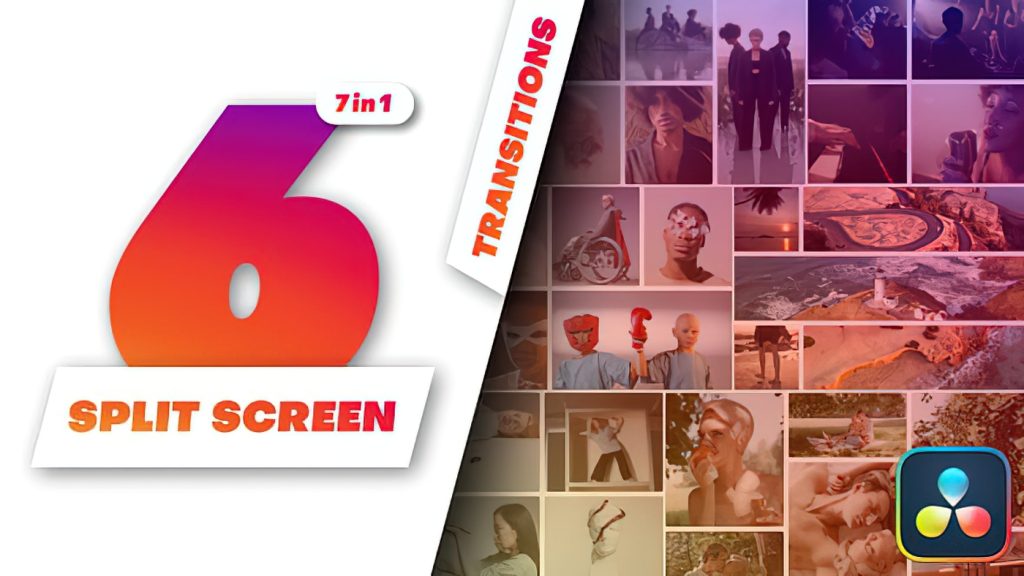 1308_达芬奇模板分屏转场效果6合1多画面拼接创意视频剪辑 Split Screen