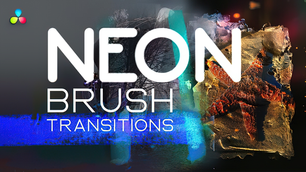 0776_达芬奇模转场霓虹灯彩色画笔故障噪点过渡Neon Brush Transitions