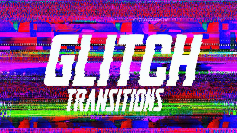 达芬奇模板10组电影游戏动画数字故障失真抖动扭曲过渡效果Glitch 0032