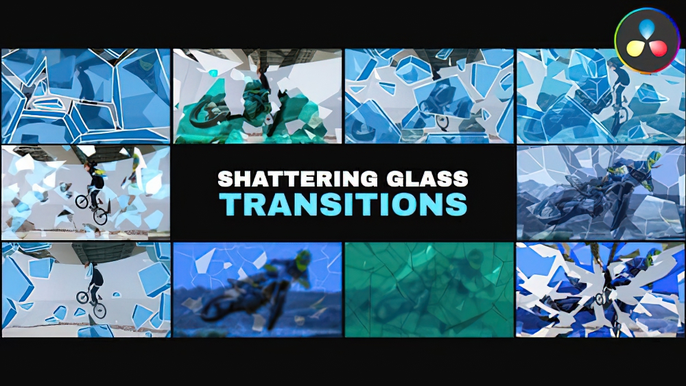 1128_达芬奇模板玻璃镜子划痕破碎碎片滑落动画转场 Shattering Glass