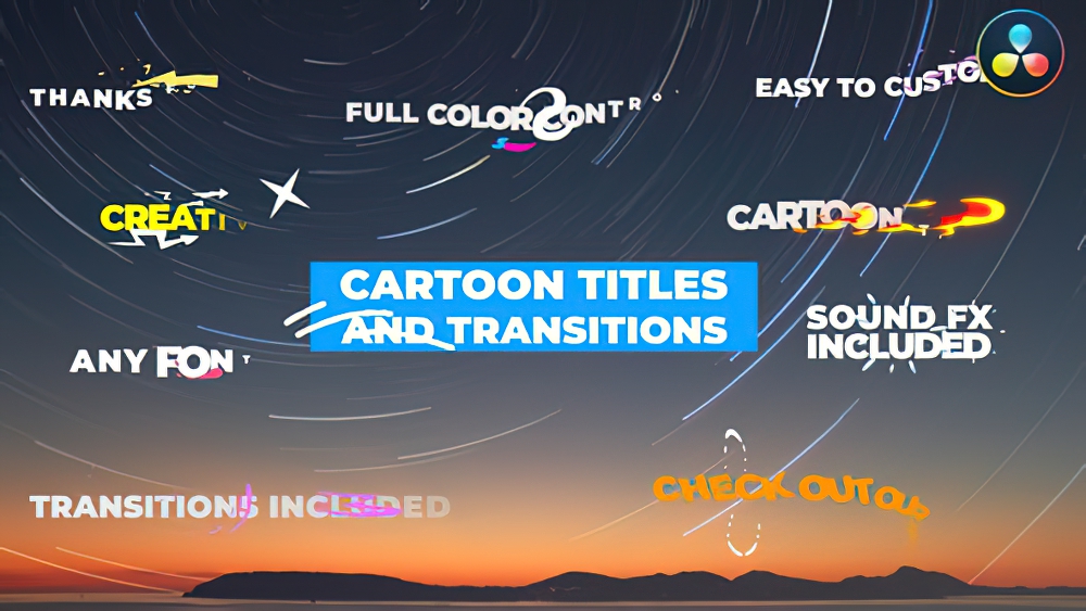 0433_达芬奇卡通手绘文本动画和过渡 Cartoon Titles And Transitions