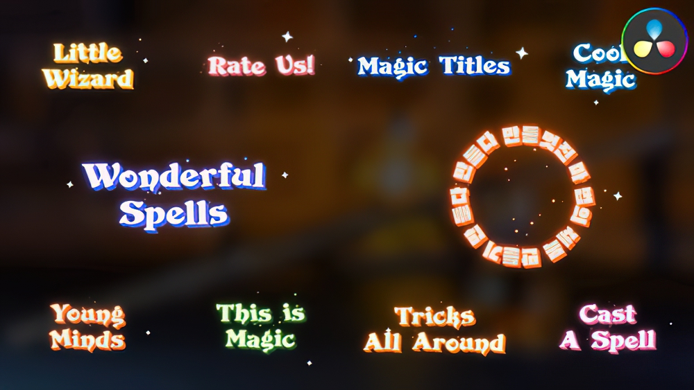 1071_达芬奇模板卡通手绘华丽魔法粒子节日动画标题 Magic Titles