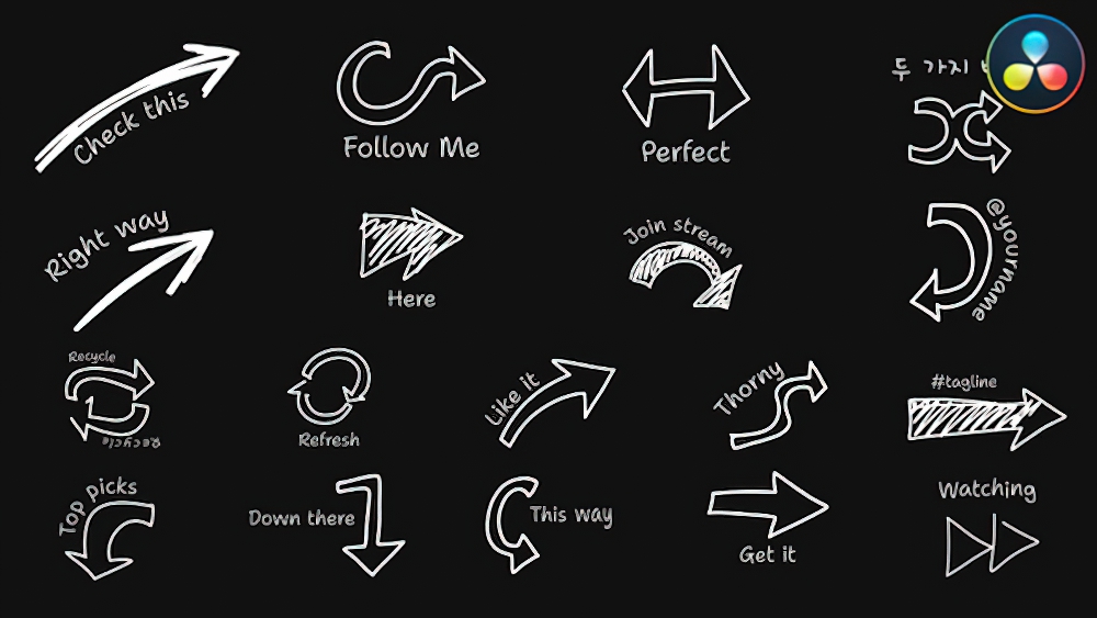 1039_达芬奇插件简约手绘风格箭头动画标题图形 Arrows And Titles