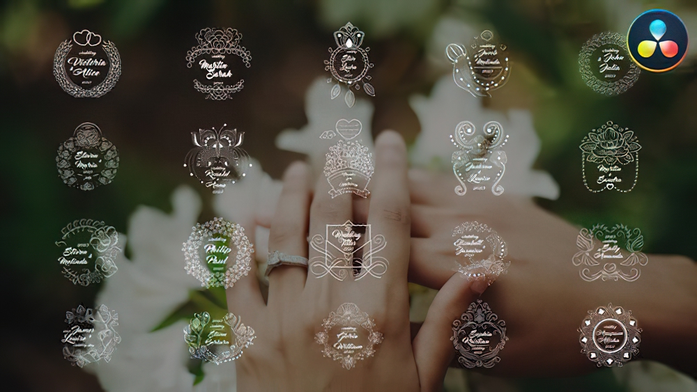 0630_达芬奇标题浪漫复古微章鲜花婚礼文字动画排版标题Wedding Titles