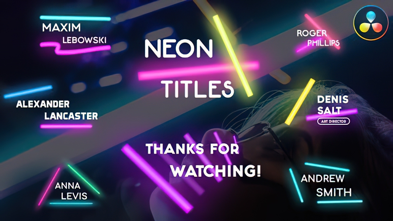 0244_DaVinci Resolve 8款发光霓虹灯动态文字标题Neon Lights Titles