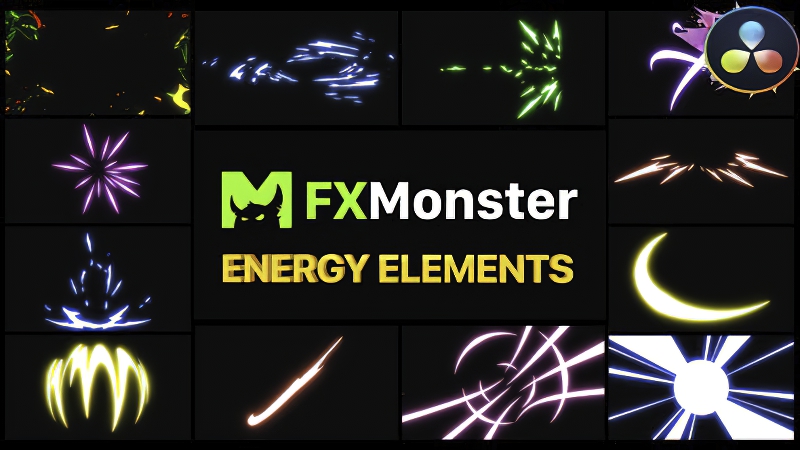 0265_达芬奇MG动画模板卡通发光爆炸能量效果元素集合Energy Elements