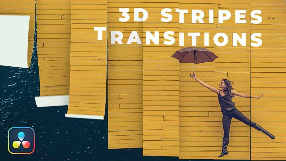 1064_达芬奇插件梦幻3D条纹剪纸渐入转场过渡效果 Stripes Transitions