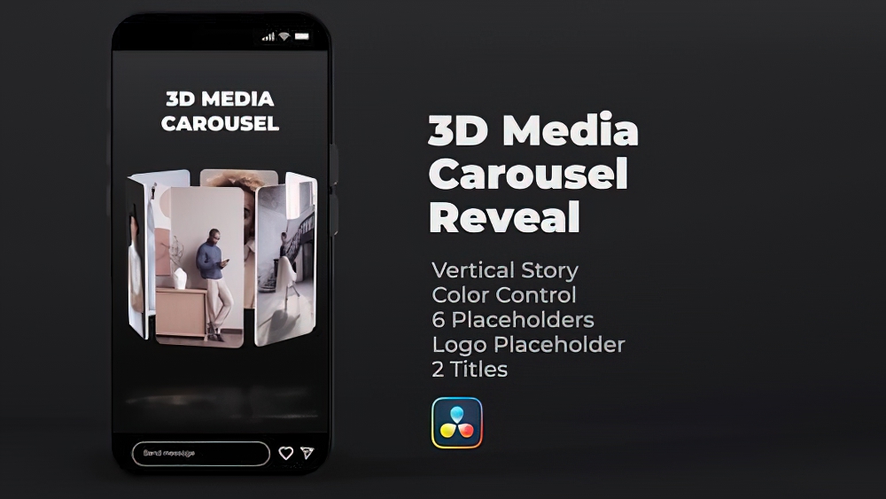 1101_达芬奇模板3d卡片媒体轮播展示动画徽标幻灯片 3D Media Carousel
