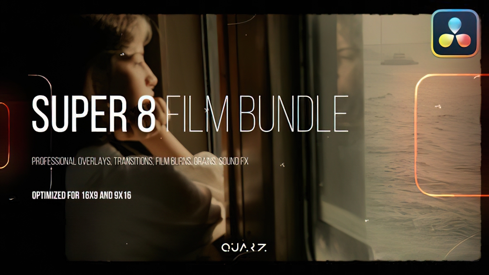 0881_达芬奇电影8mm胶片复古叠加过渡电影刻录效果Super 8 Film Bundle