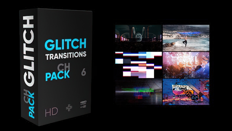 0170_达芬奇转场插件6款数字失真故障过渡预设模板Glitch Transitions