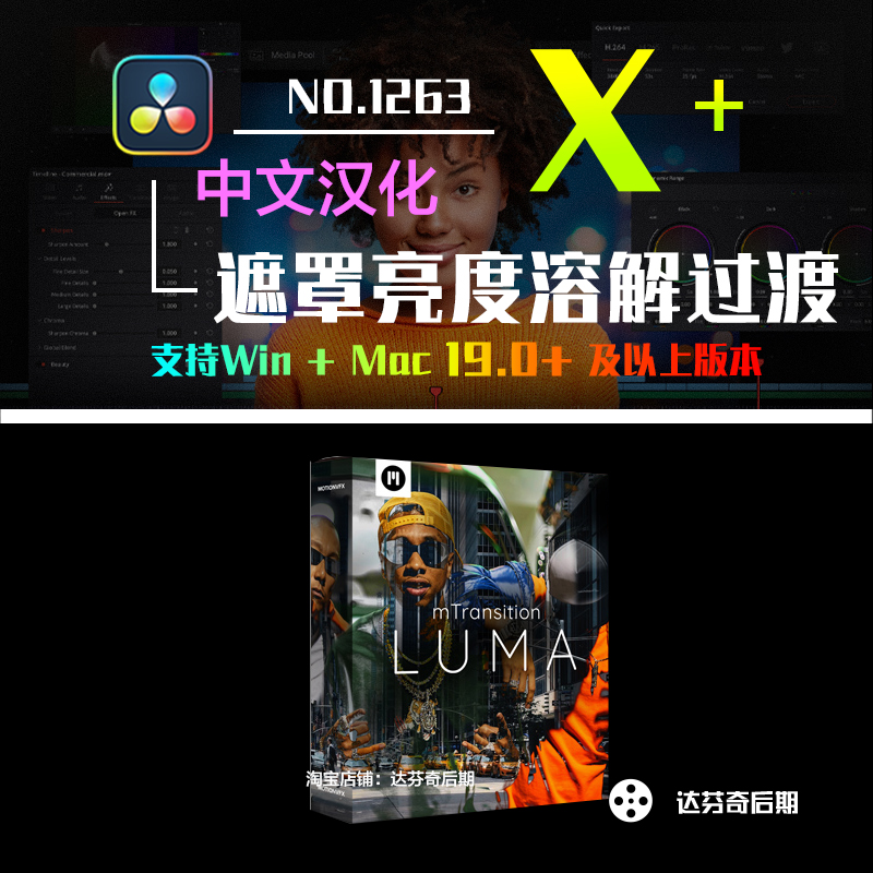 1263_达芬奇插件遮罩亮度溶解像素化半色调转场过渡 mTransition Luma