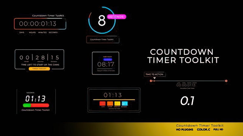 0121_达芬奇插件模板07+数字运动倒数计时器工具包预设Countdown Timer