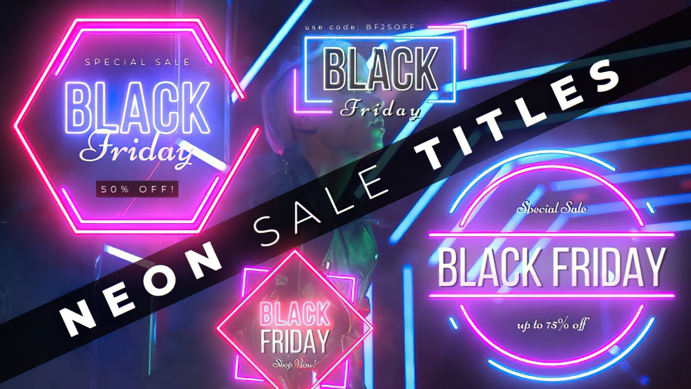 0952_达芬奇4款霓虹灯灯光色彩商铺活动销售促销标志 Neon Sale Signs