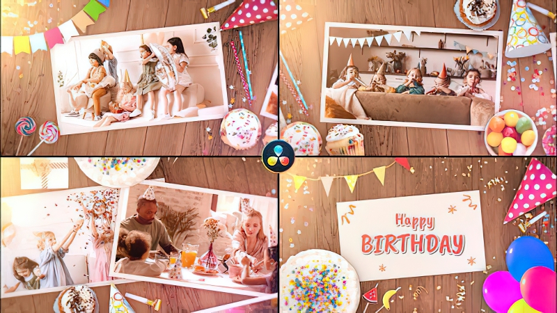 0360_达芬奇视频模板儿童卡通生日快乐气球幻灯片开瓶器 Happy Birthda