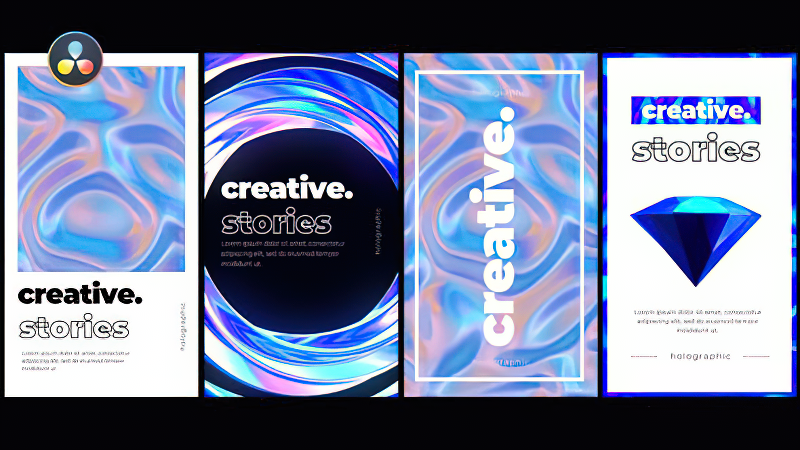 0520_达芬奇视频模板全息彩色流体垂直竖屏ins风Holographic Stories