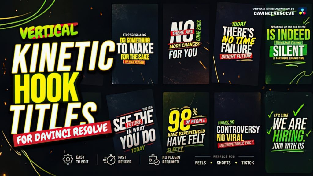1341_达芬奇插件竖屏自媒体黄金3秒吸睛动态文字垂直标题 Vertical Kinetic Hook Titles