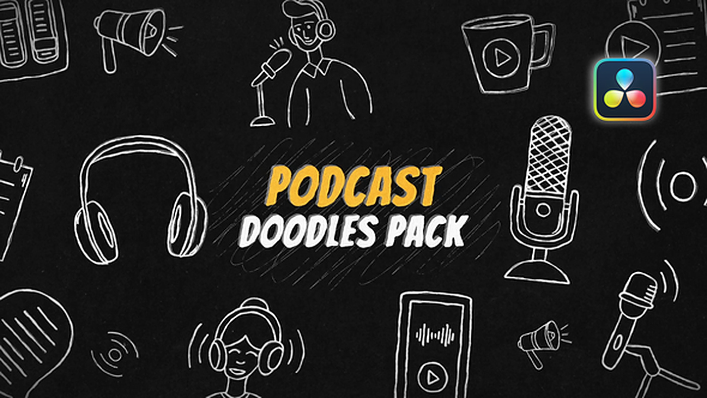 1409_达芬奇模板创意素材视频模板 Podcast Doodles Pack